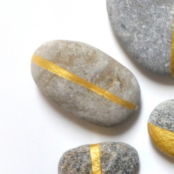Hand Painted Gold Stone River Rocks - Picture 2 of 11
